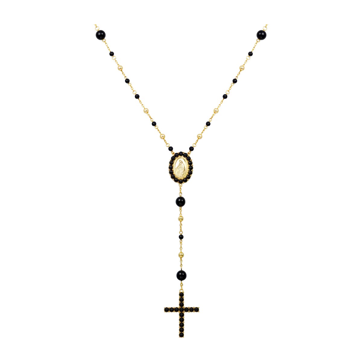 Midnight Pearl Virgin Mary Rosary Necklace