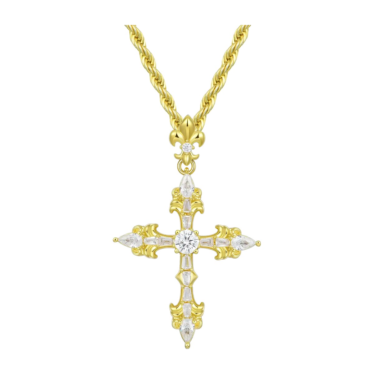 Moissanite Fleur De Lis Cross Pendant