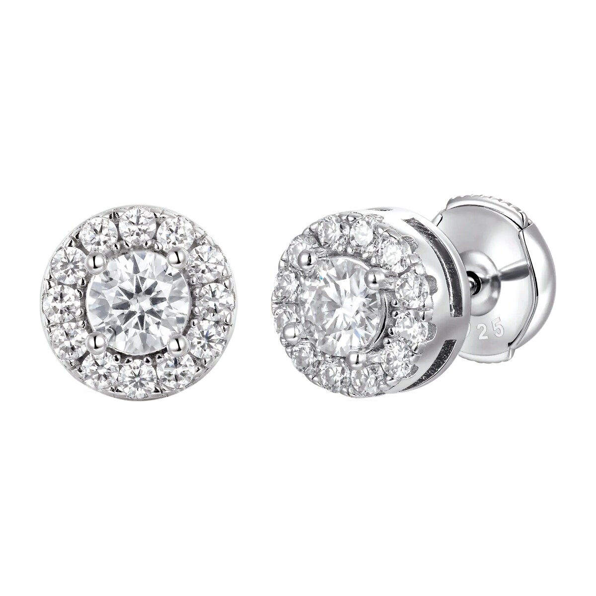 Moissanite Halo Round Cut Stud Earring