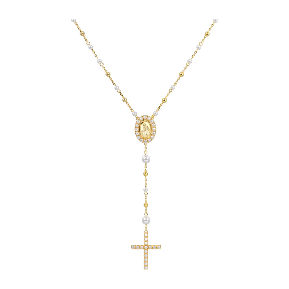 Pure Pearl Virgin Mary Rosary Necklace